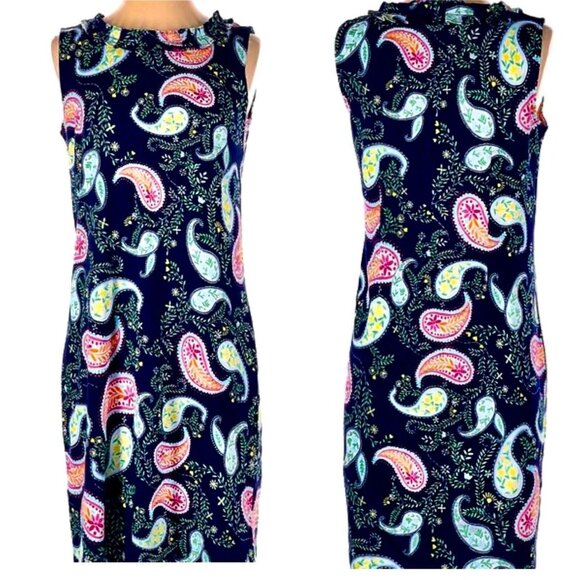 Talbots Spring Summer Paisley Print Sheath Dress Ruffle Neck Sleeveless Sz M - Picture 4 of 11